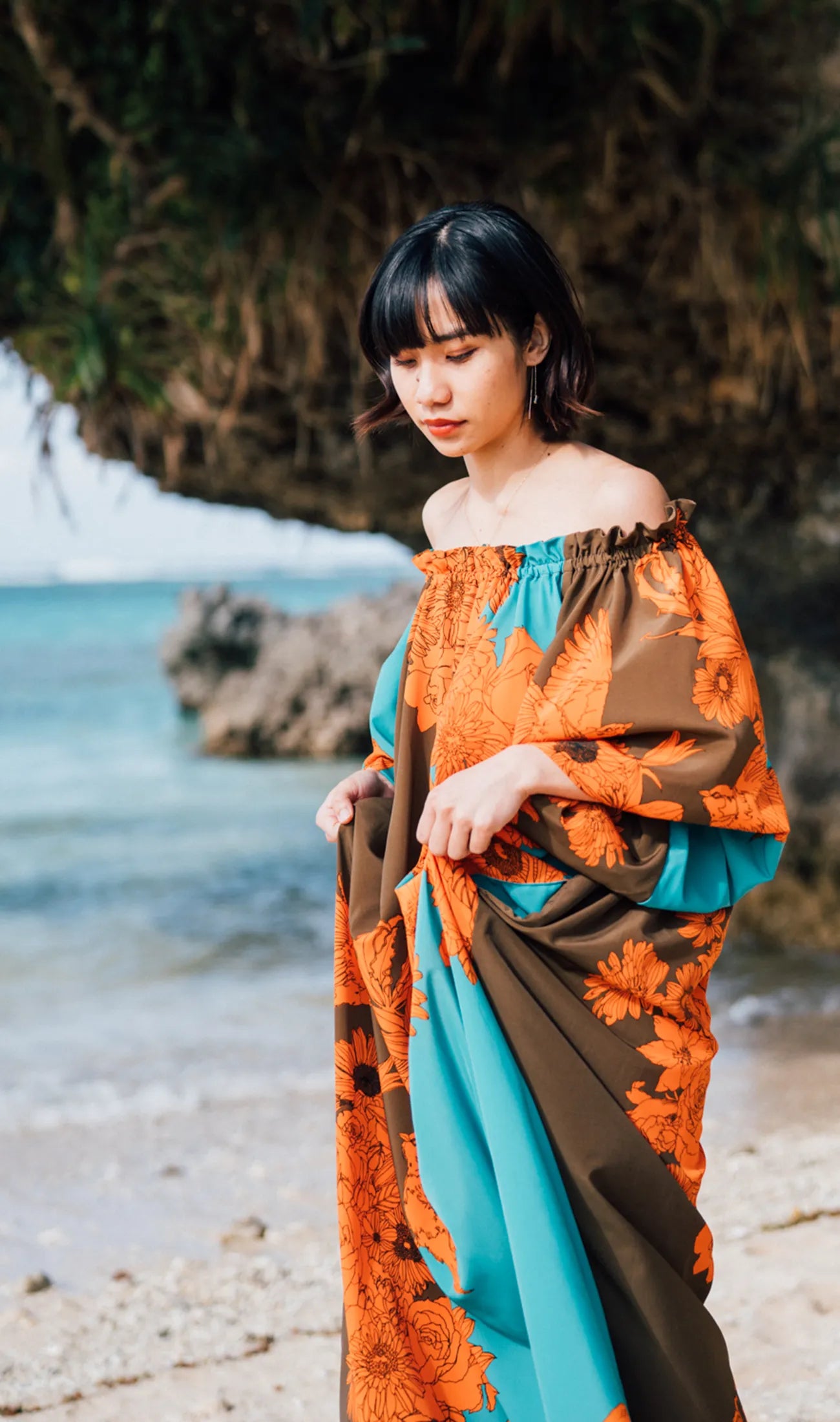 2wayオフショルダードレス | Bouquet Turquoise
