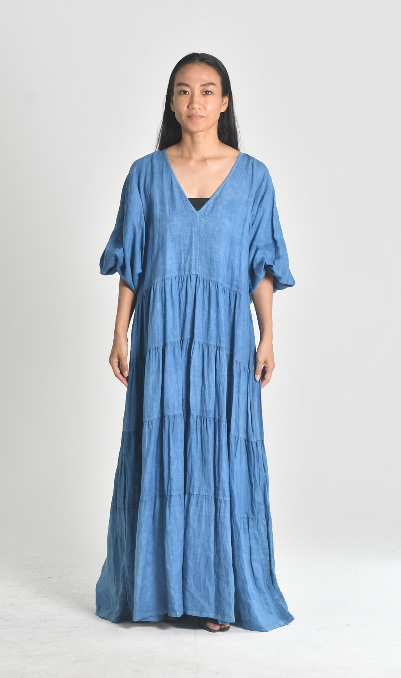 Vネックティアードワンピース | 藍染 Vネックティアードワンピース | 藍染
