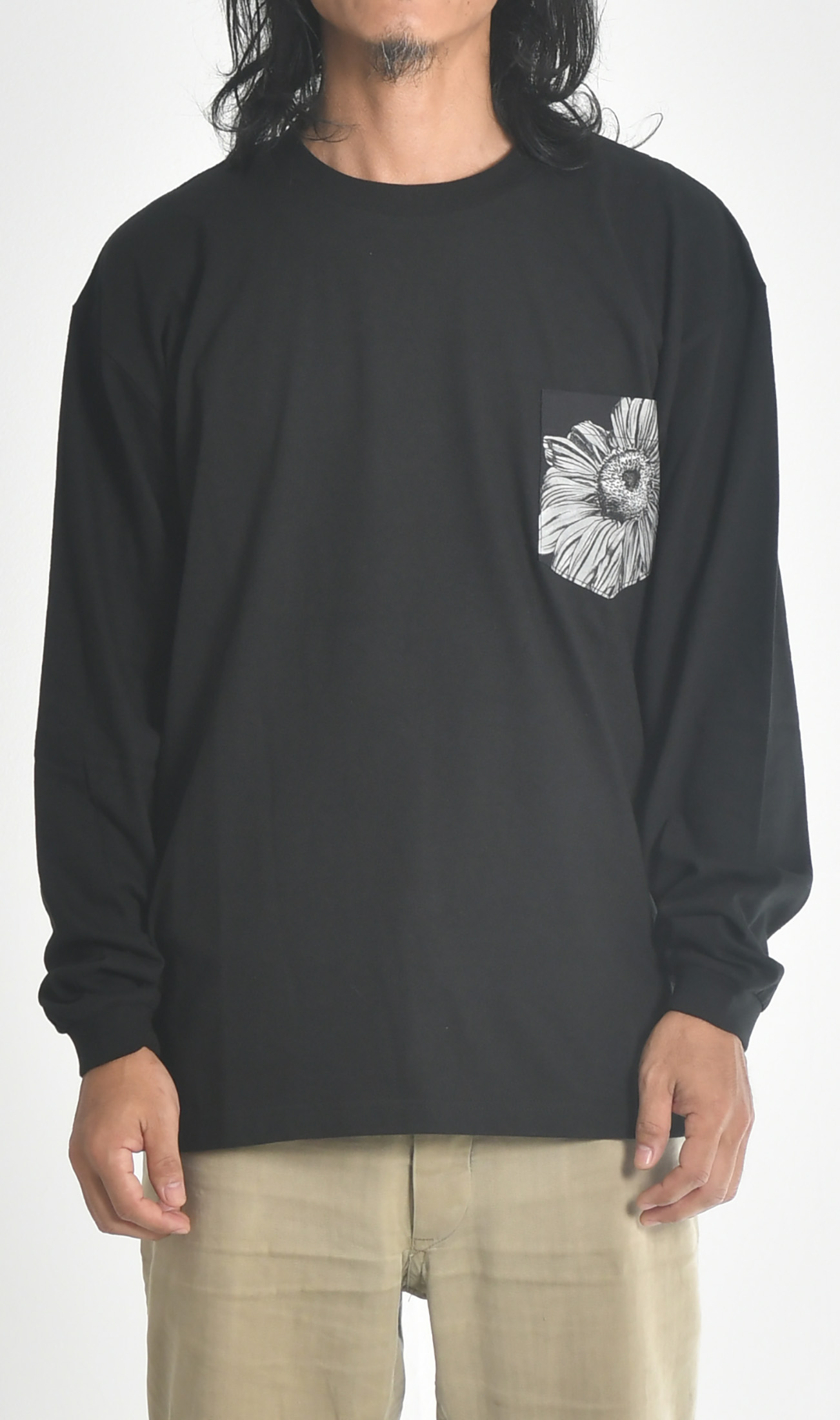 ポケットロングスリーブTシャツ(ブラック) | himawari mono black