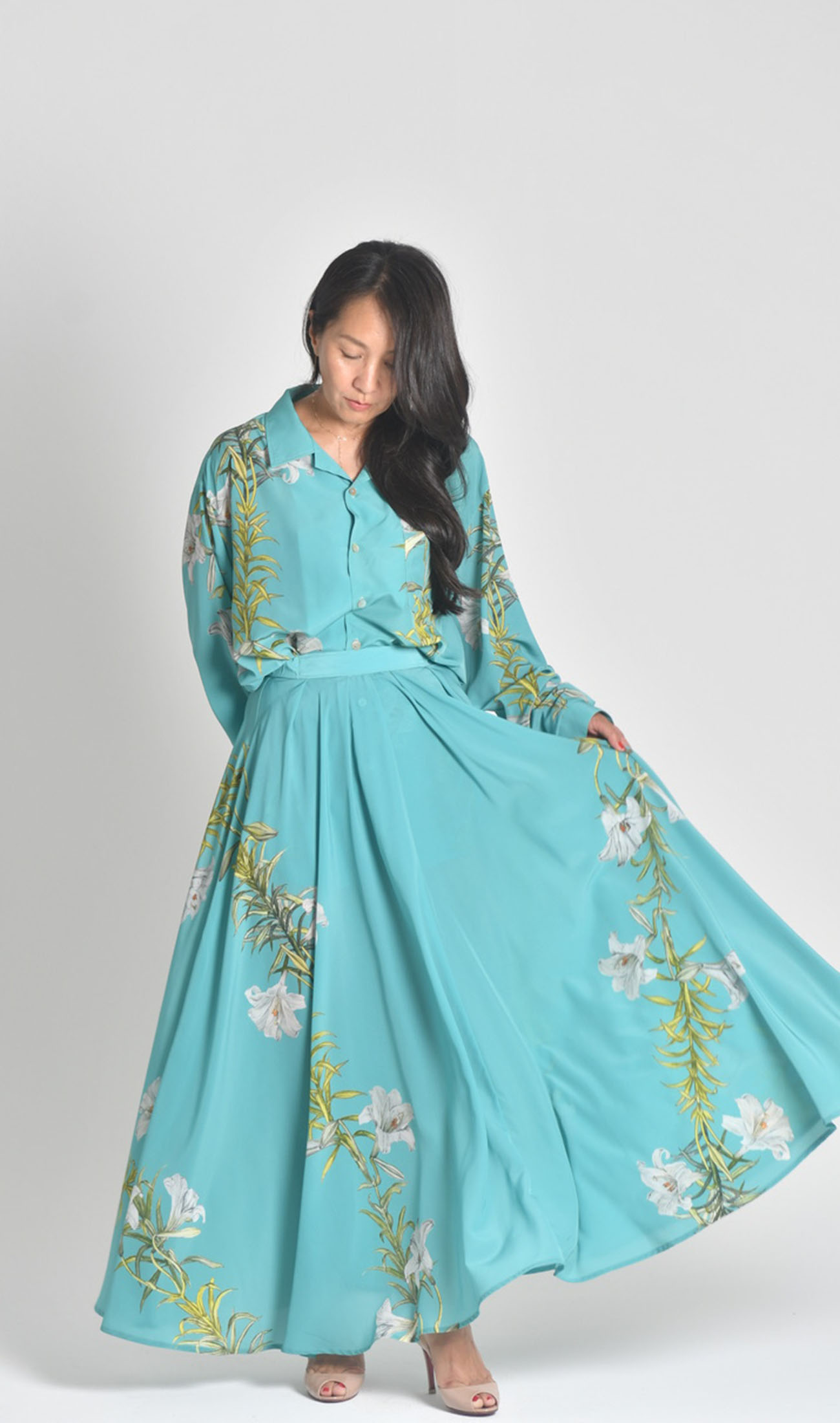 オーバーシルエットロングスリーブセットアップ |  Trumpet lily - turquoise