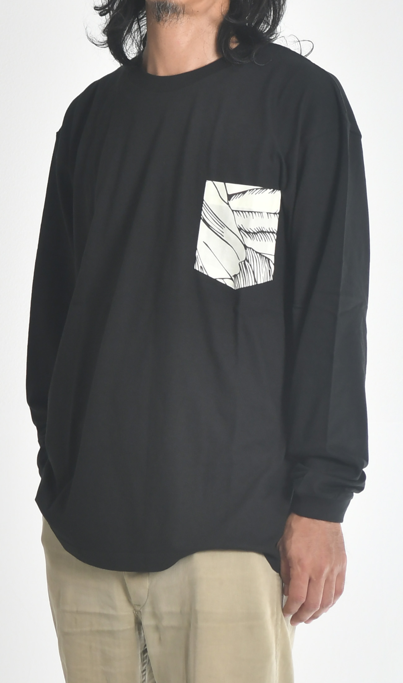 ポケットロングスリーブTシャツ(ブラック) | Abstract