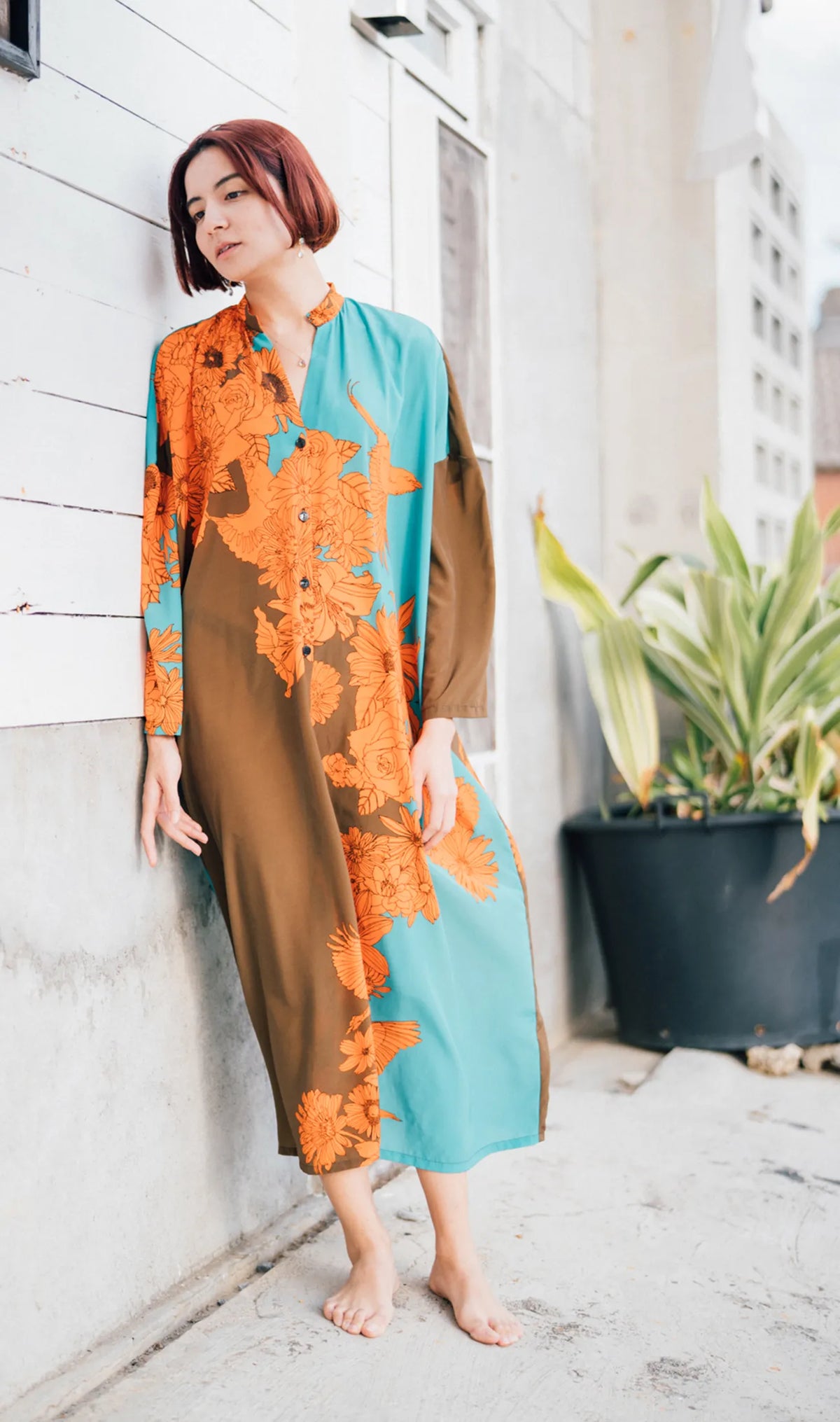 Vネックシャツワンピース | Bouquet Turquoise Vネックシャツワンピース | Bouquet Turquoise
