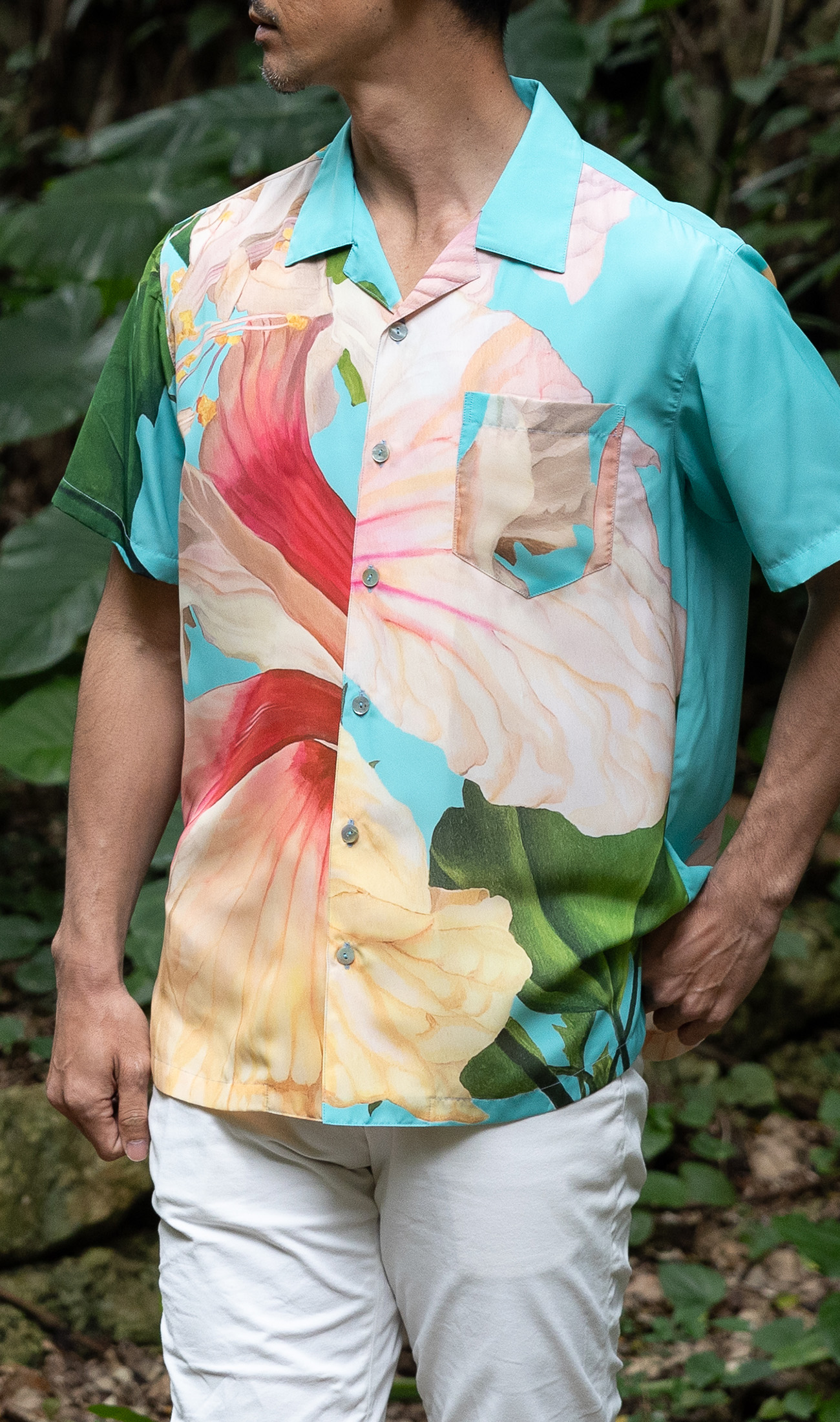 MARIAGE | メンズ開襟シャツ | Pollen turquoise