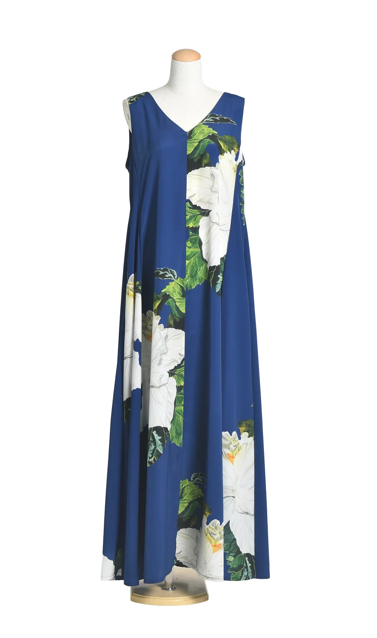 MARIAGE | Vネックフレアドレス | Hibis white (base navy)