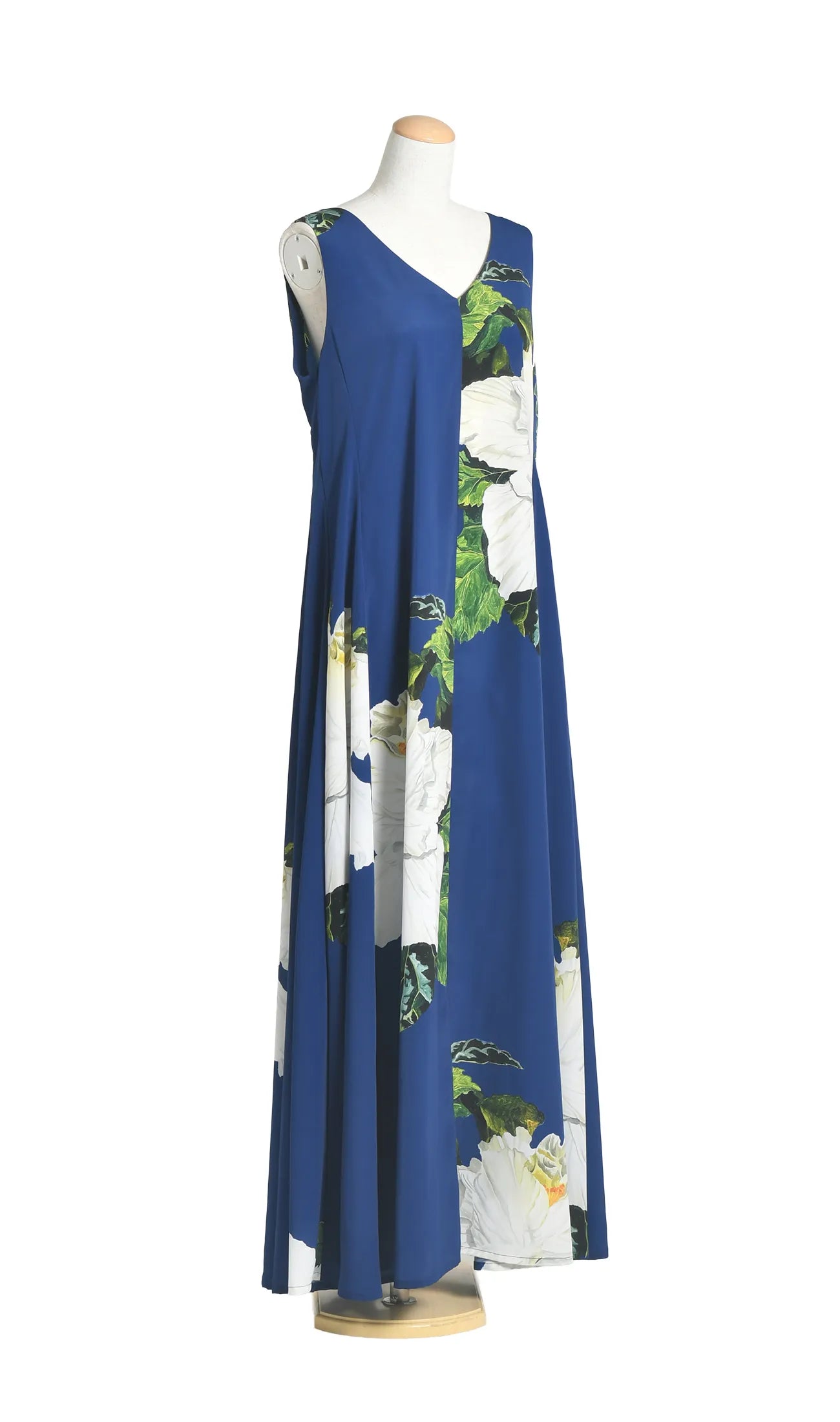 MARIAGE | Vネックフレアドレス | Hibis white (base navy)