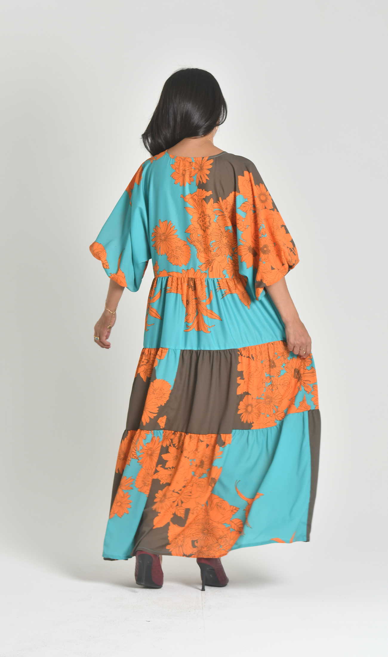 Vネックティアードワンピース | bouquet  turquoise